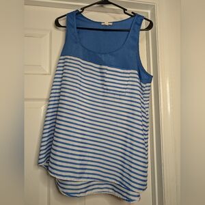 Pleione Blue and White Striped Women's Tank Top Blouse With Pocket